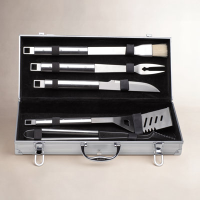BergHOFF Essentials Cubo 6Pc 18/10 Stainless Steel BBQ Grilling Tool Set with Metal Case