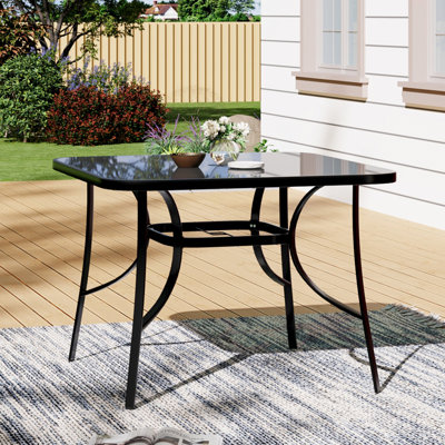 Heasley Glass Outdoor with Umbrella Hole Dining Table