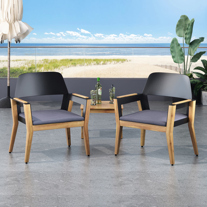 Of 2 Wood Outdoor Chairs With Water- Cushions, Sleek Design For Backyard, Garden, Terrace, Balcony, Quick Assembly Included 2Pcs Club In Modern Industrial Style, Frame Water Effortless