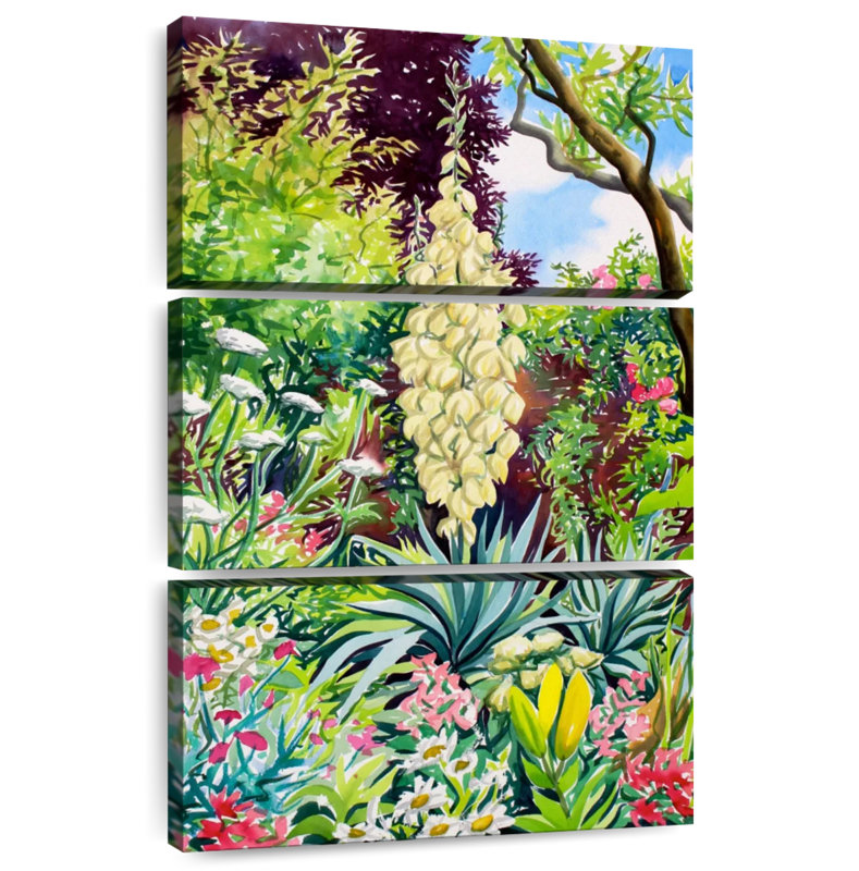 Jardin Harnek avec yucca en fleurs, H 57 po x l 36 po