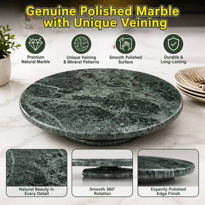 Plateau tournant Lazy Susan 12 pouces en marbre vert naturel Creative Home