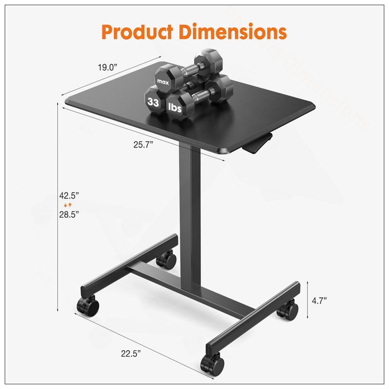 Bureau debout polyvalent et mobile pour la maison et le bureau avec des fonctionnalités avancées, H 43 po x l 26 po x P 18 po