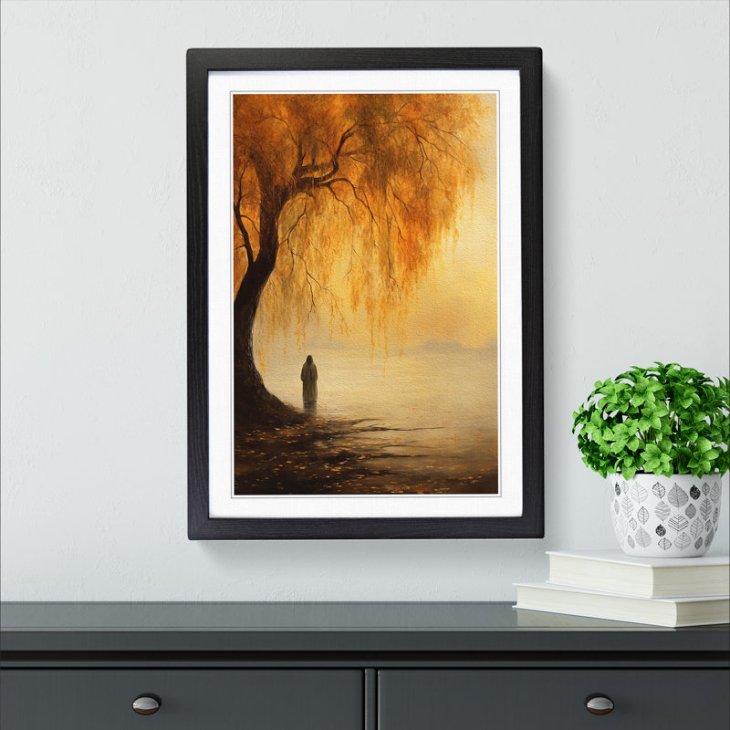 Weeping Willow Romanticism Art - Framed Print, Black Framed, 46cm H x 34cm W