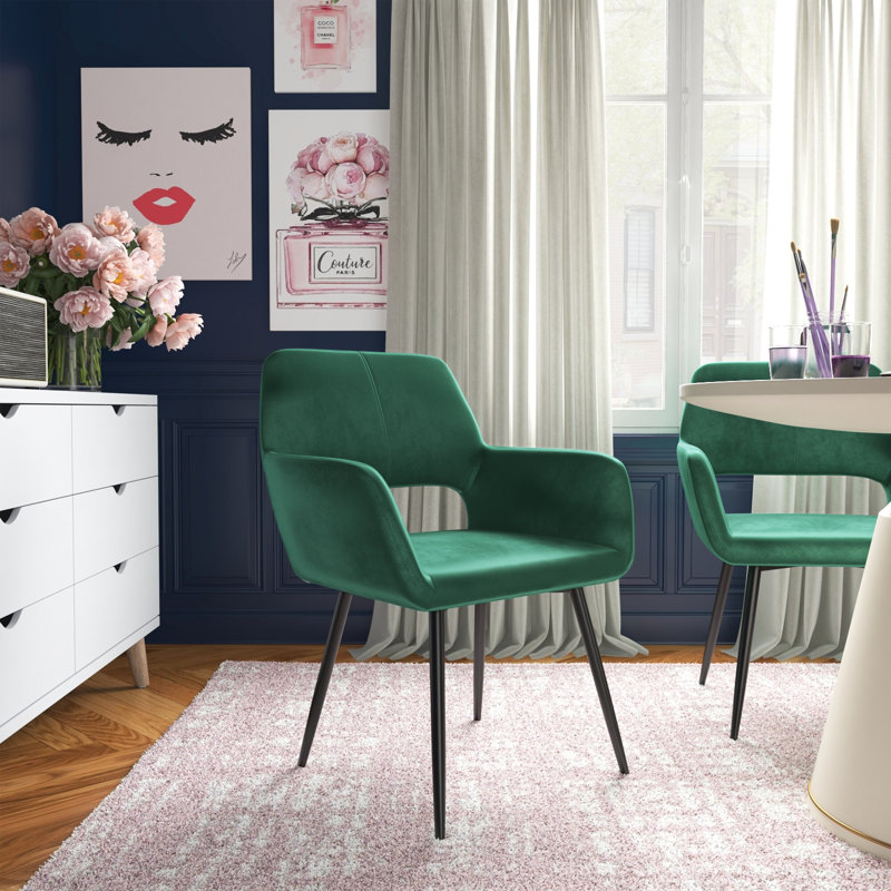 Kristina 17'' H Velvet Upholstered Metal Armchair, Green