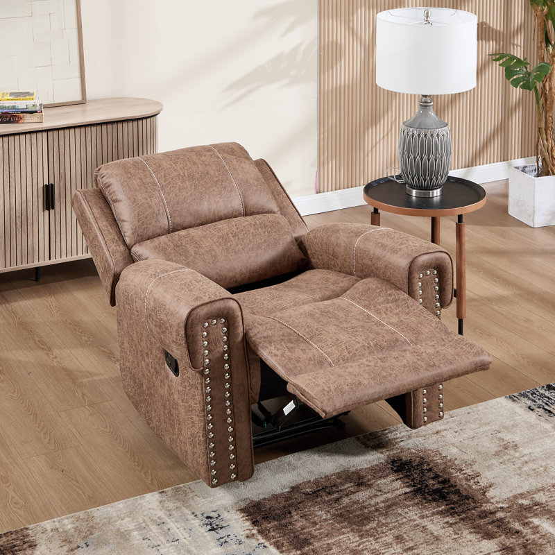 Caleb 38" W Faux Leather Recliner, Brown Faux Leather