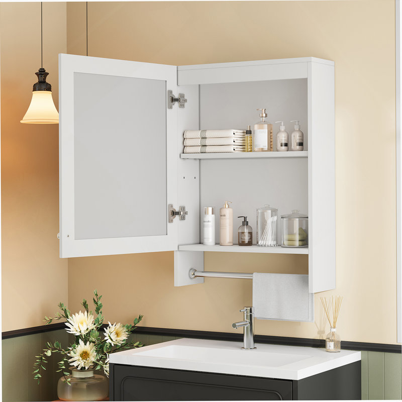 Armoire de salle de bain à miroir, armoire murale avec tablette réglable, porte à fermeture en douceur