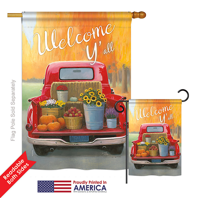 Ensemble de 2 drapeaux en polyester 2 côtés "welcome harvest truck" pour automne et automne