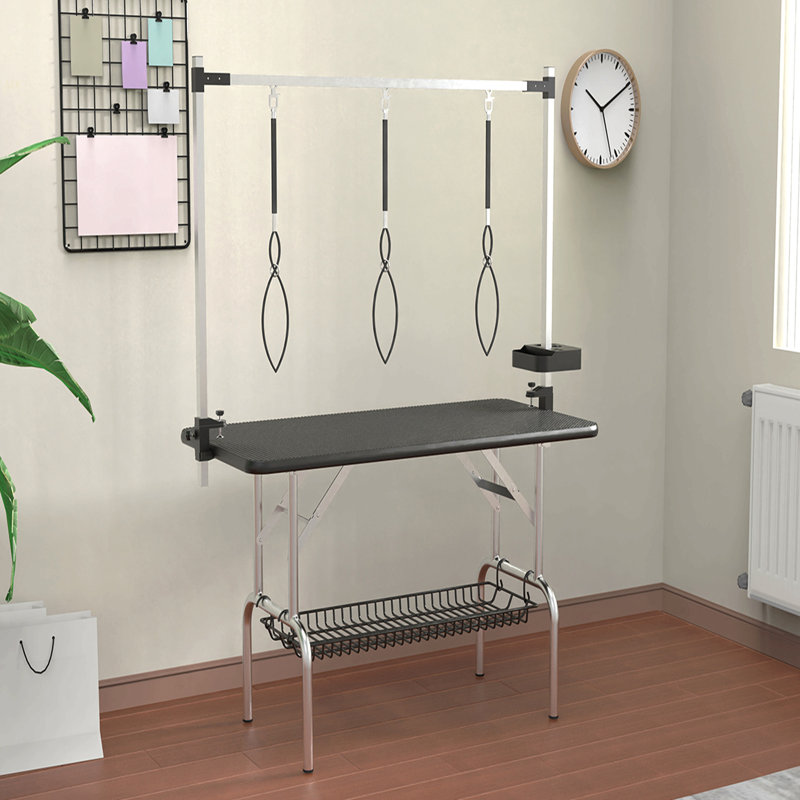 Grande table de toilettage pour chien de 47 po en acier inoxydable pliable pour chien à la maison