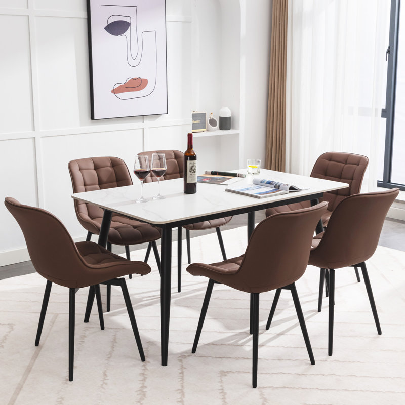 Chaise de salle à manger rembourrée en métal avec dossier en polyuréthane et chaises de salle à manger en cuir PU, Brun