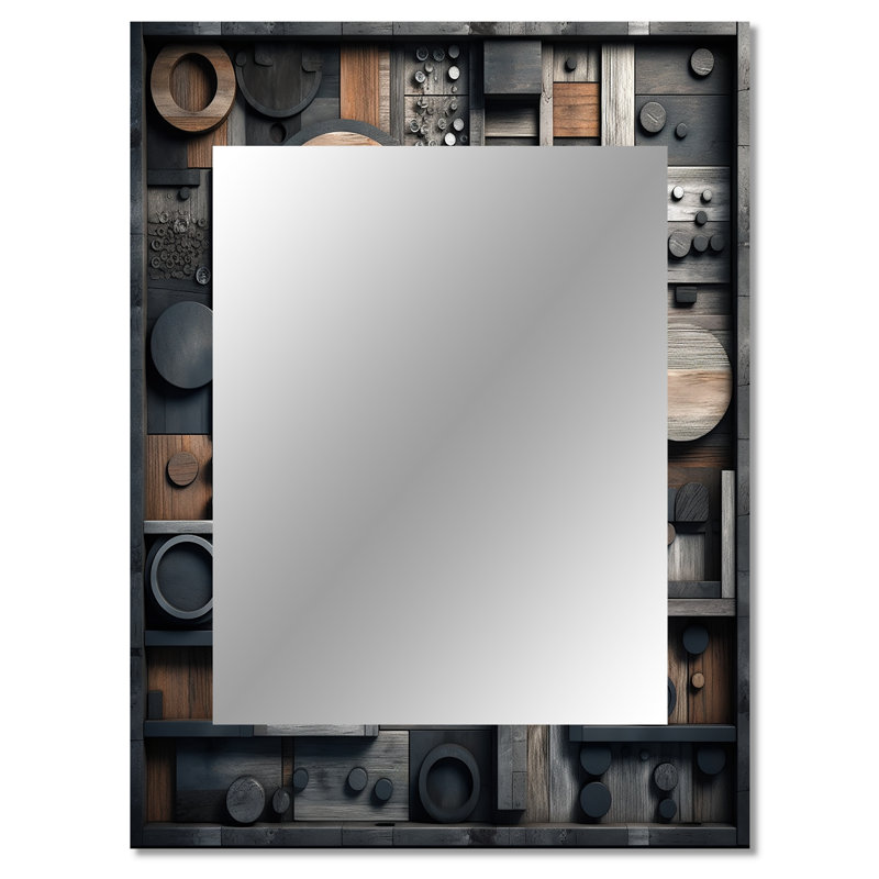 Cubic Geometric Dreams IV - miroir décoratif cubique, miroir mural gris, impression d'art en métal, 40 po x 30 po
