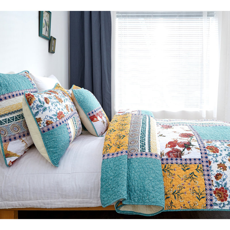 Cotton Patchwork Quilt, California King Quilt + 2 Shams