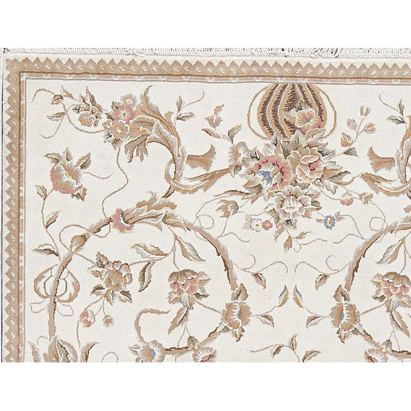 Hand-Knotted High-Quality Ivory Area Rug