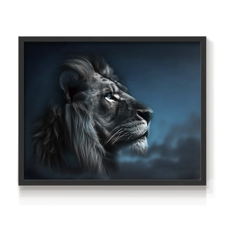 Portrait d'un lion - reproduction encadrée - réaménageable, H 8 po x l 10 po, Noir, noir, noir, noir