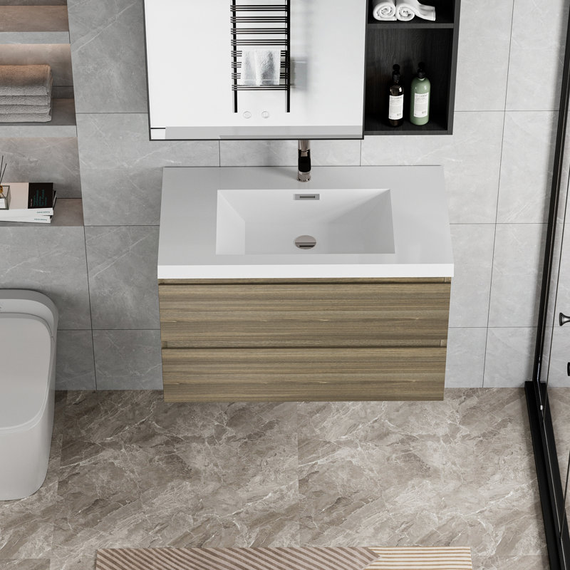 Meuble-lavabo mural moderne pour salle de bain, Gris