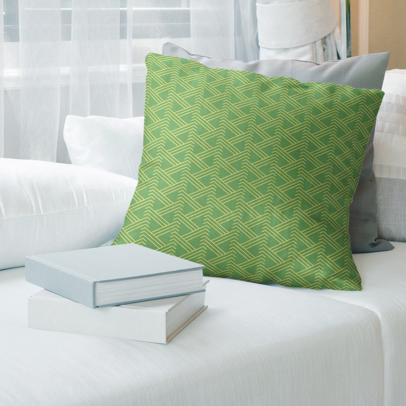 Coussin décoratif à motif zig zag classique, H 16 po x l 16 po, Duvet synthétique, Double vert / jaune