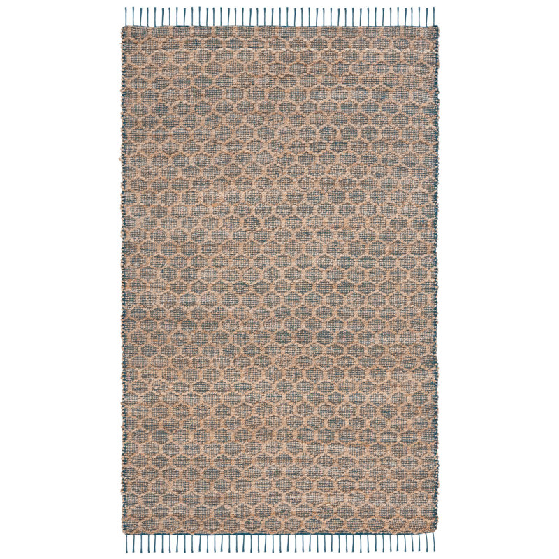 Lanston Geometric Handwoven Cotton Navy/Tan Area Rug, Rectangle 8' x 10'