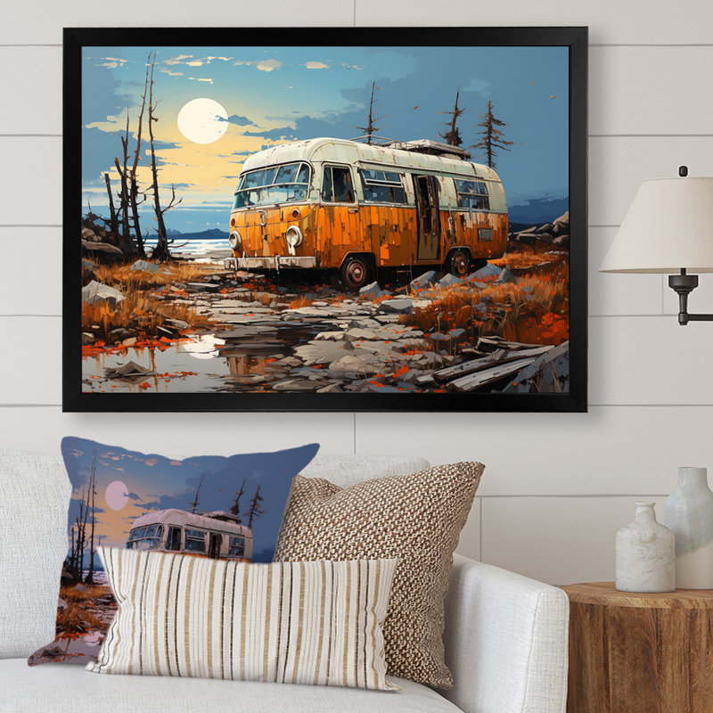 Minimalisme camping van voyage sur toile, H 24 po x l 32 po x P 1 po, Cadre simple noir