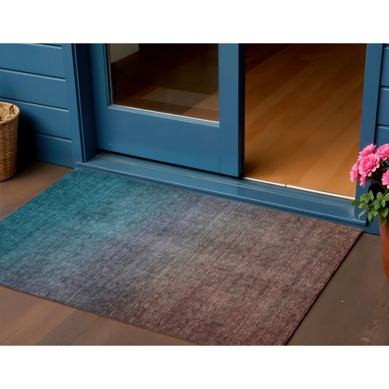 Tapis intérieur / extérieur lavable 8 pi x 10 pi bleu sarcelle chocolat et gris anthracite, Rectangle 3' x 5'