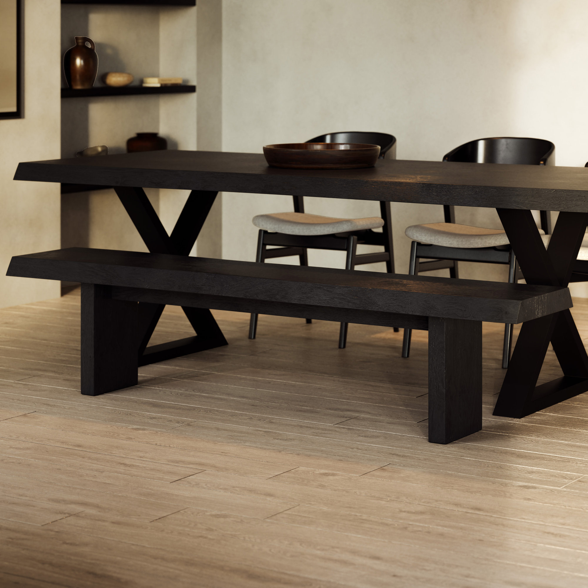 Colin Kentley Bench, 18" H x 78" W x 15" D, Ebonized