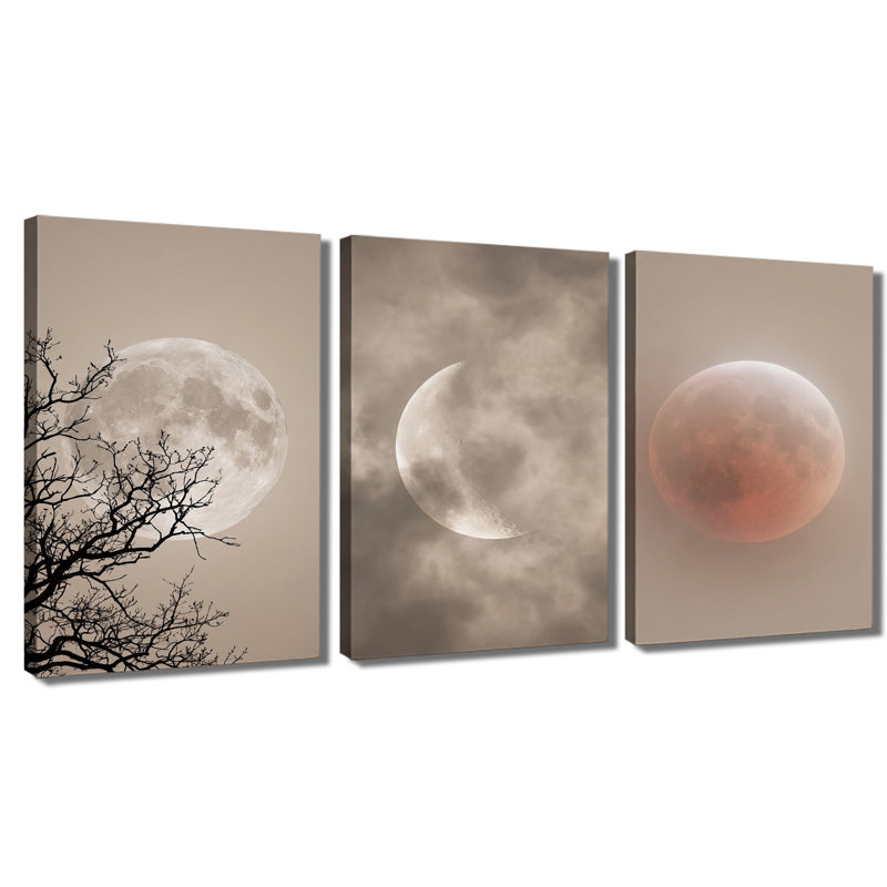 Neutre phase de lune, ciel nocturne, ensemble de 3 toiles tendues, 12 * 18 pouces * 3