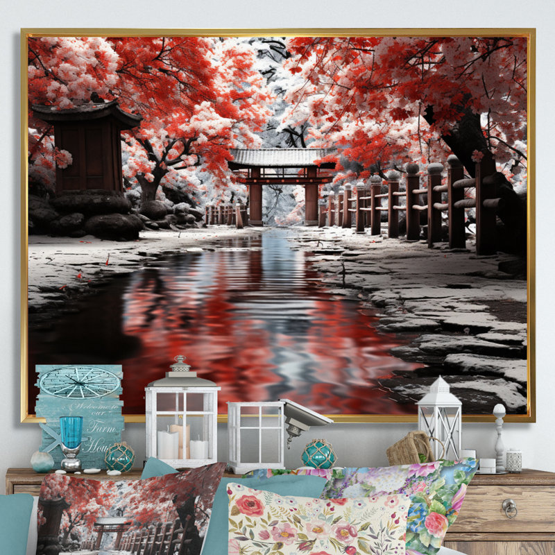 «Japon Art Red Torii Gate II», reproduction d'art sur toile, H 12 po x l 20 po x P 1 po, Cadre flottant doré