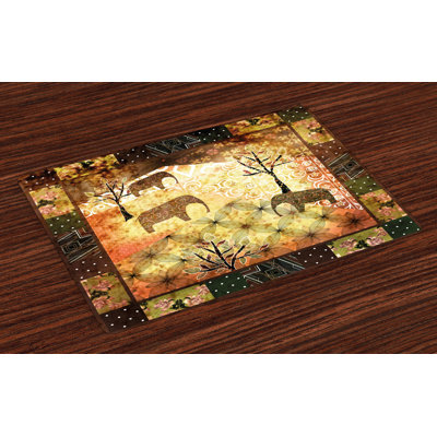Mccarter African Grunge Elephants Roses Placemat