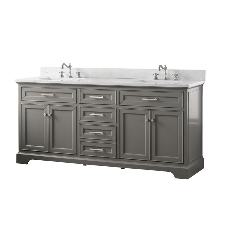 Thompson 72" W Double Bathroom Vanity, Gray/Brushed Nickel