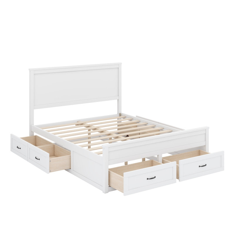 Base de lit en bois avec tiroirs, Blanc