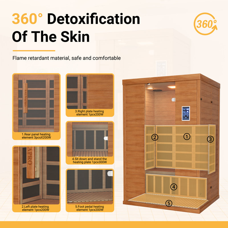 Sauna Pro 2-Person Indoor Low EMF Far Infrared Sauna in Okoume with BT Speakers, LED Lighting and App Control, for Home Spa & Therapy