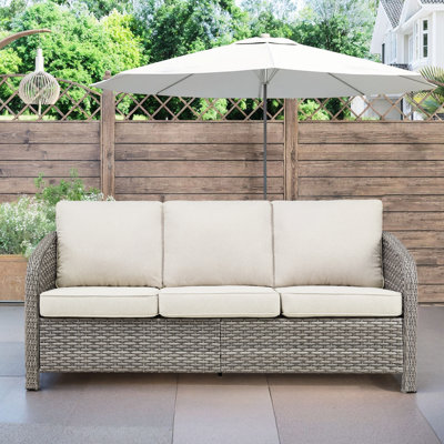 Extérieur 73,6 po Pe 3 sièges, coussins beiges profonds, confort ergonomique, extérieur toutes saisons, housses de coussin tissées à la main, structure en acier thermolaqué, -