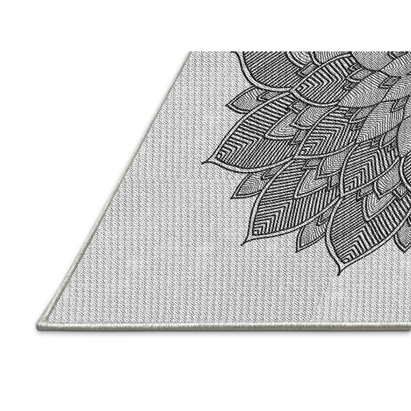 Laine tissée à la main florale en laine et polyester gris/noir Tapis décoratif, Rectangle 8 pi x 12 pi
