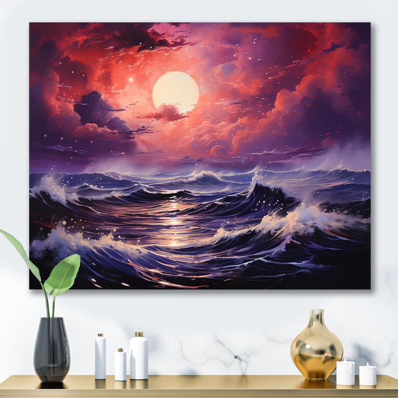 Océan coucher de soleil tempête 1 - tempêtes, art mural, Toile tendue, H 16 po x l 32 po x P 1 po