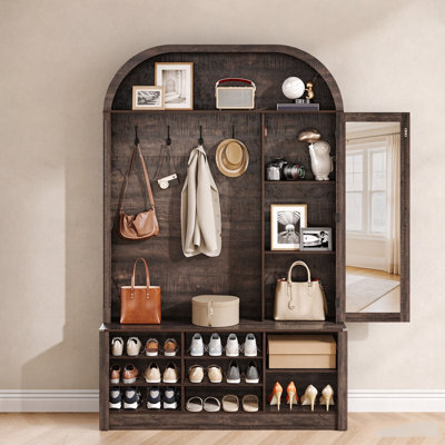 50.4 " Wide Hall Tree with Shoe Storage and Shelves