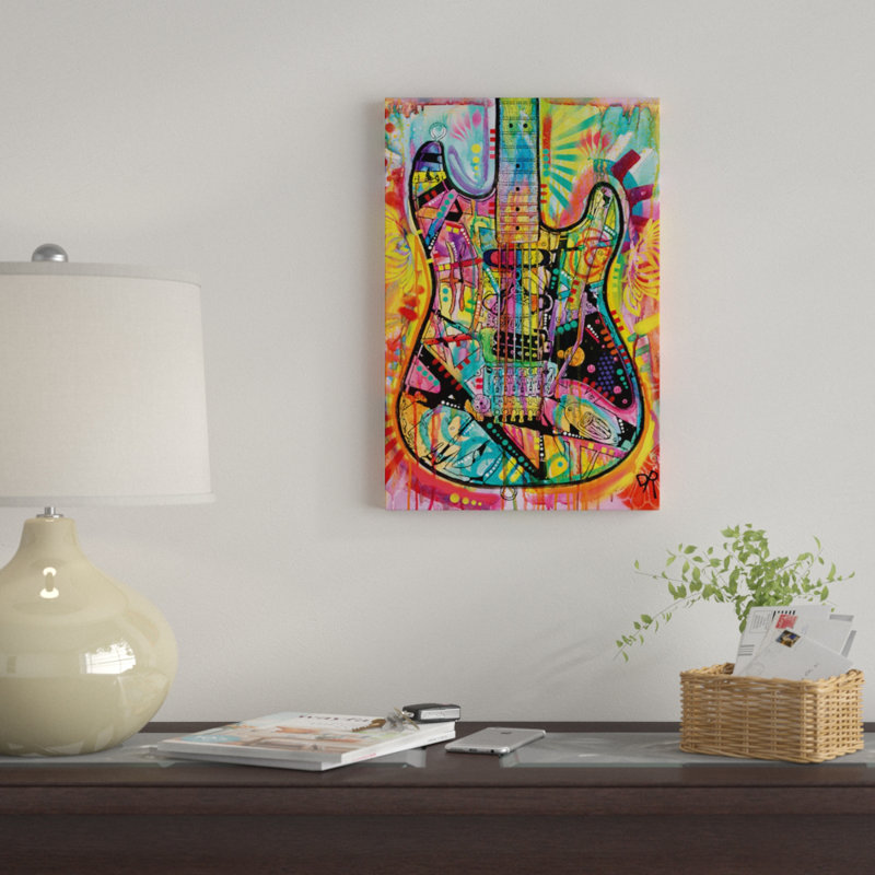 «Guitare», reproduction d'impression sur toile, H 26 po x l 18 po x P 1,5 po, Toile avec cadre noir, Pas de tapis