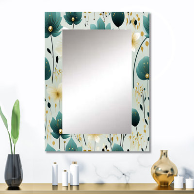 Motif floral Apolinaire sarcelle et ivoire côtier élégance - miroir décoratif floral