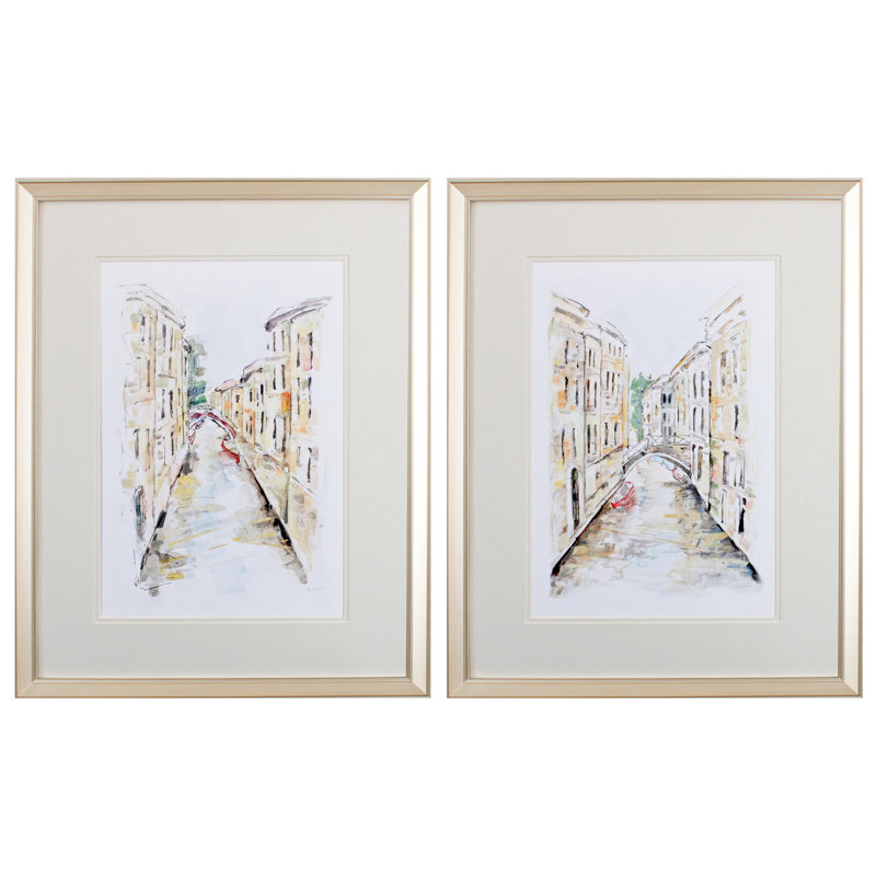 Ensemble de deux rues brunes de Venise, art encadré