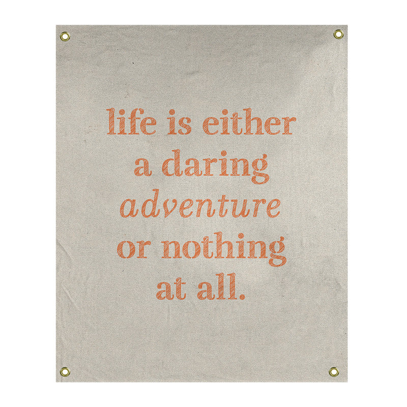 Tapisserie en polyester "life quote" adventure, H 59 pi x l 50 po, Blanc / Orange