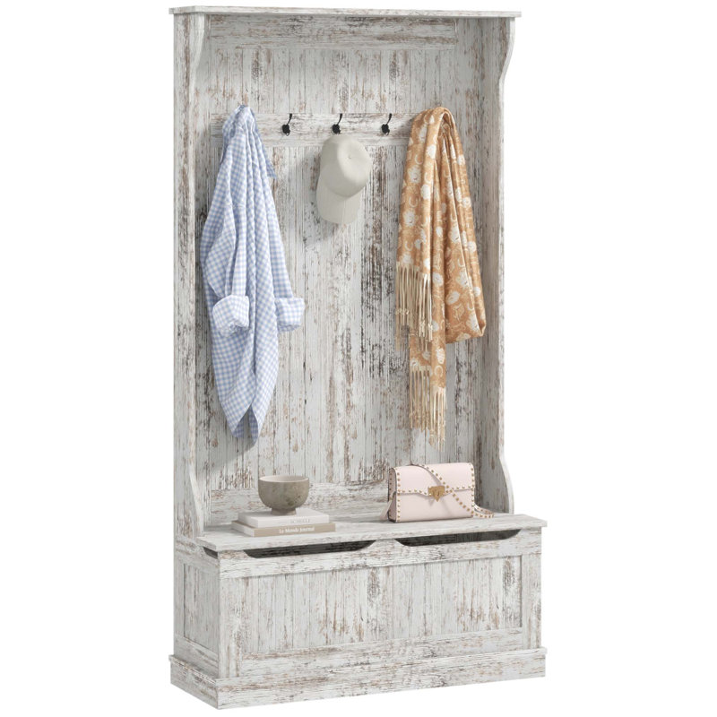 Arbre d'entrée 3-en-1 avec banc de rangement, portemanteau et range-chaussures pour une gestion efficace du vestibule, Blanc