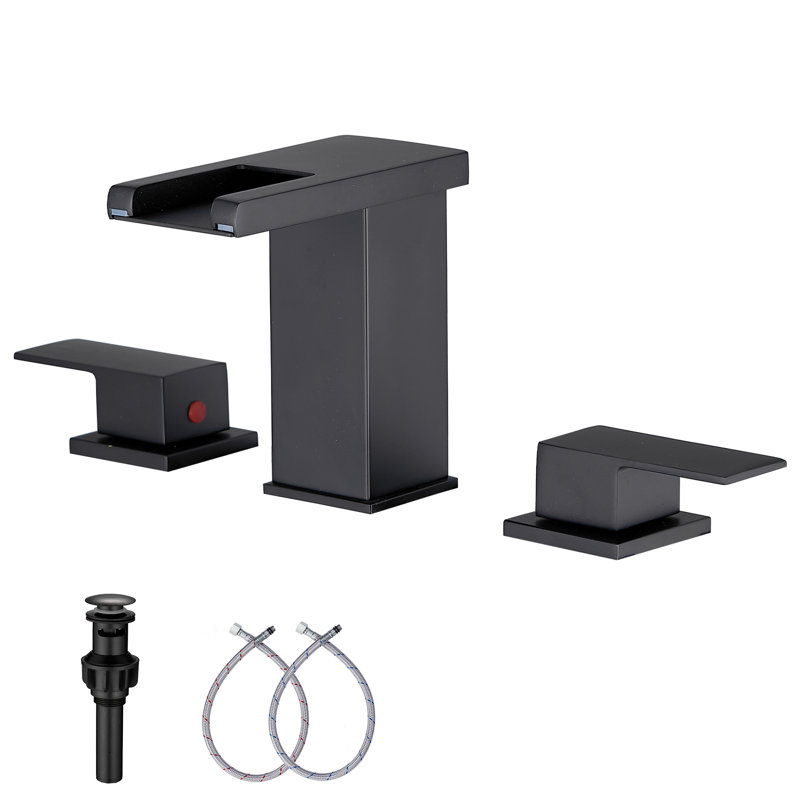 Widespread 2-handle Bathroom Faucet with Drain Assembly, Matte Black