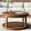 Table basse ronde avec plateau épaissi à deux niveaux, pieds robustes et motif perlé-1643753037