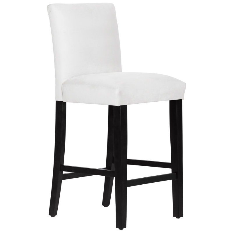 Tabouret de bar et de comptoir Hadrien, Tabouret de bar (siège d'une hauteur de 31 po), Bois noir, Lin bleu marine classique