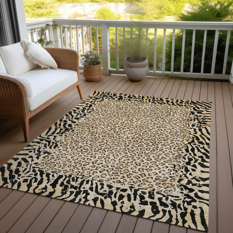 Tapis doré intérieur / extérieur lavable à la machine Claudian ACN1230, Rectangle 10 pi x 14 pi