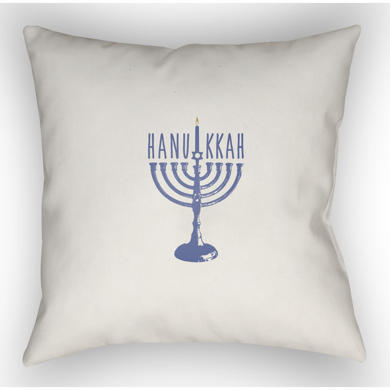 Hanukkah Indoor/Outdoor Throw Pillow, 18" H x 18" W x 4" D, White/Blue