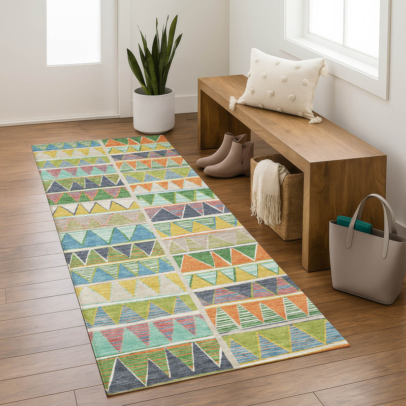 Premium Machine Washable Mayfield AMF2205 geometric Rug, 2'3" x 7'6" Runner, Beige
