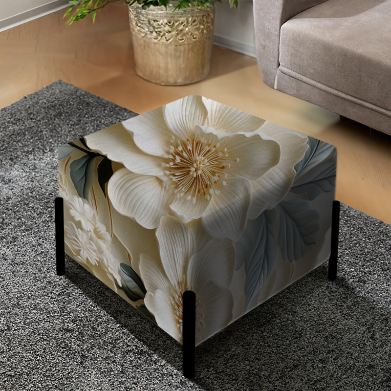 Repose-pieds carré blanc Floral