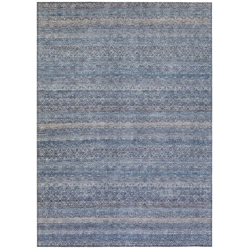 Machine Washable Indoor/Outdoor Xhevrie Blue Rug, Rectangle 8' x 10'