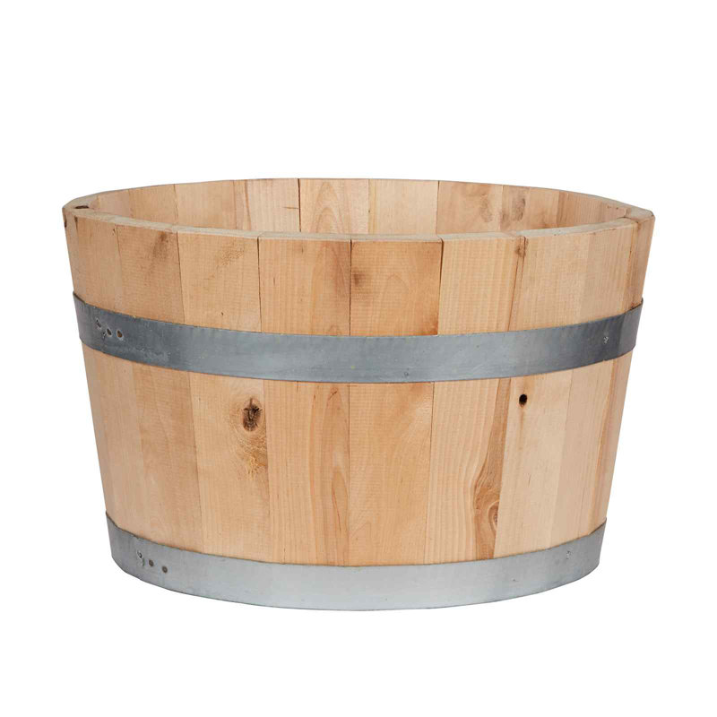 Handmade Wood Barrel Planter, 30cm H x 50cm W x 50cm D
