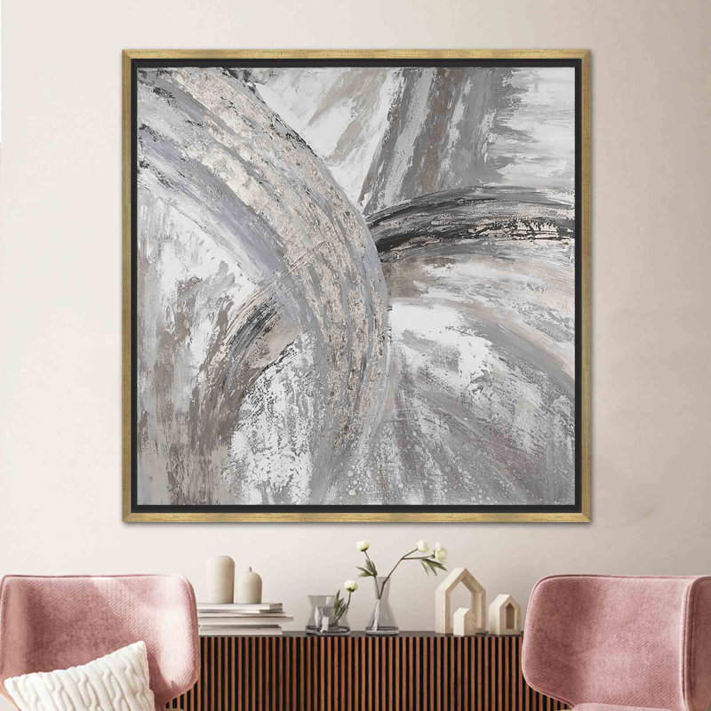 Décoration murale moderne: art mural sur toile marbré gris argenté, toiles à cadre doré 1P, H: 19,8 po x l: 19,8 po