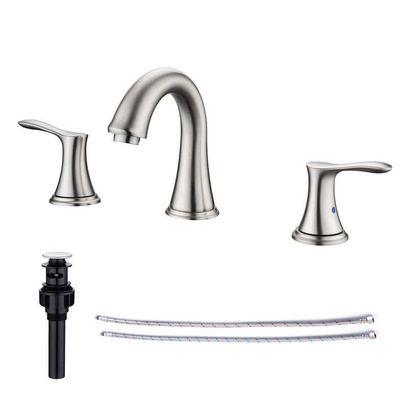Widespread 2-handle Bathroom Faucet with Drain Assembly, Brushed Nickel