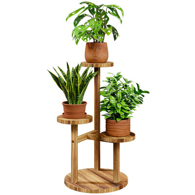 3-Tier Round Wood Plant Stand, Tall Corner Shelf for Indoor/Outdoor Living Room, Patio, Balcony